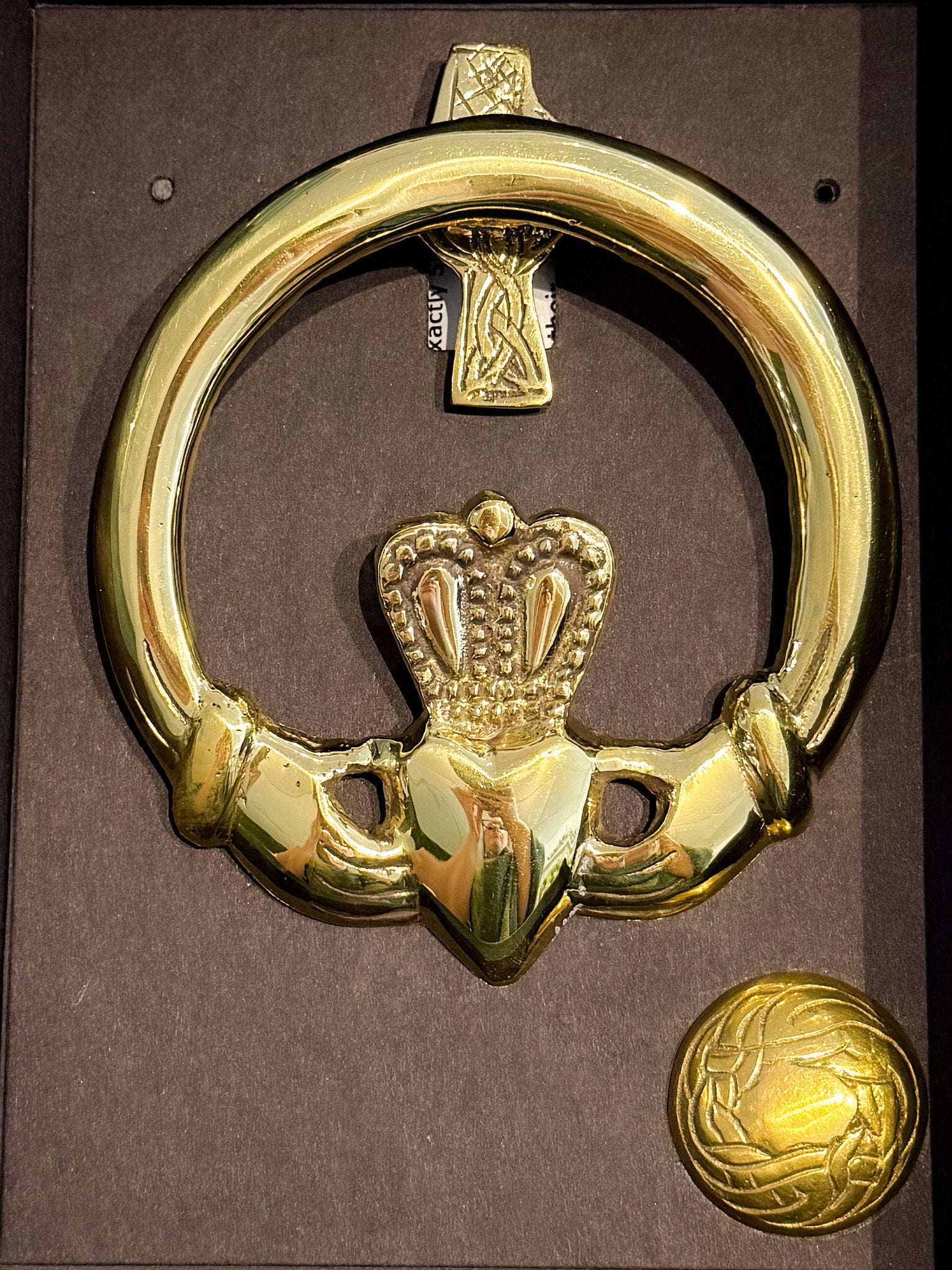 Brass Claddagh Door Knocker - Celtic Cross Back - The Celtic Gift Store - Decor