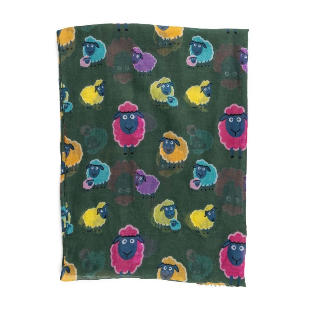 Bright Colour Sheep Scarf - Green - The Celtic Gift Store - Scarves