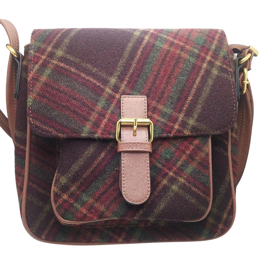 Burgundy Tweed Crossbody Bag
