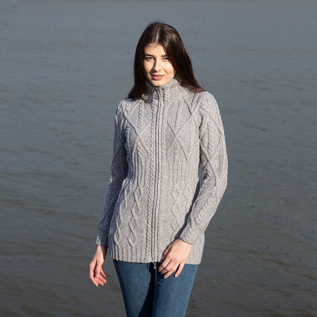 Cable Cardigan With Zipper - The Celtic Gift Store - 