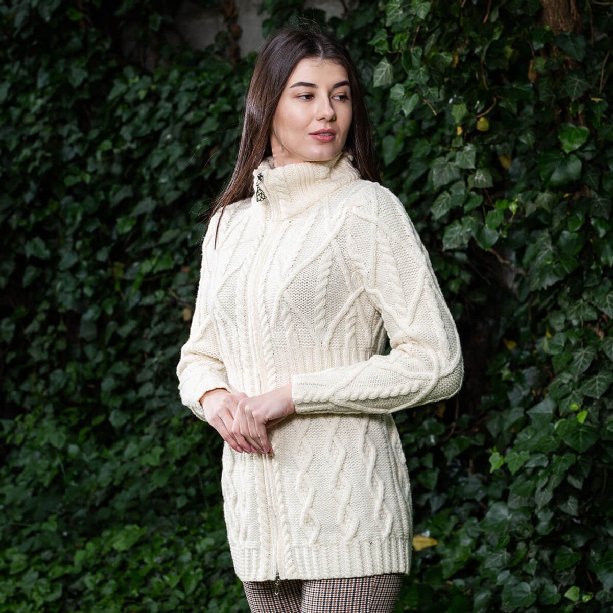 Cable Cardigan With Zipper - The Celtic Gift Store - 