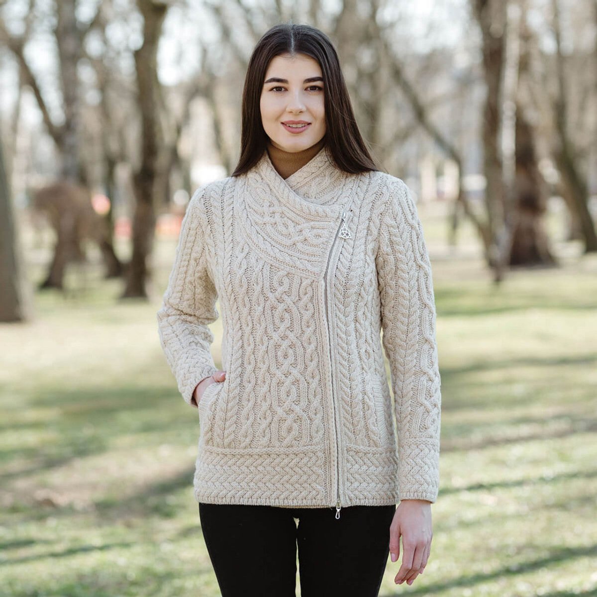 Cable Knit Side Zip Cardigan - The Celtic Gift Store - 