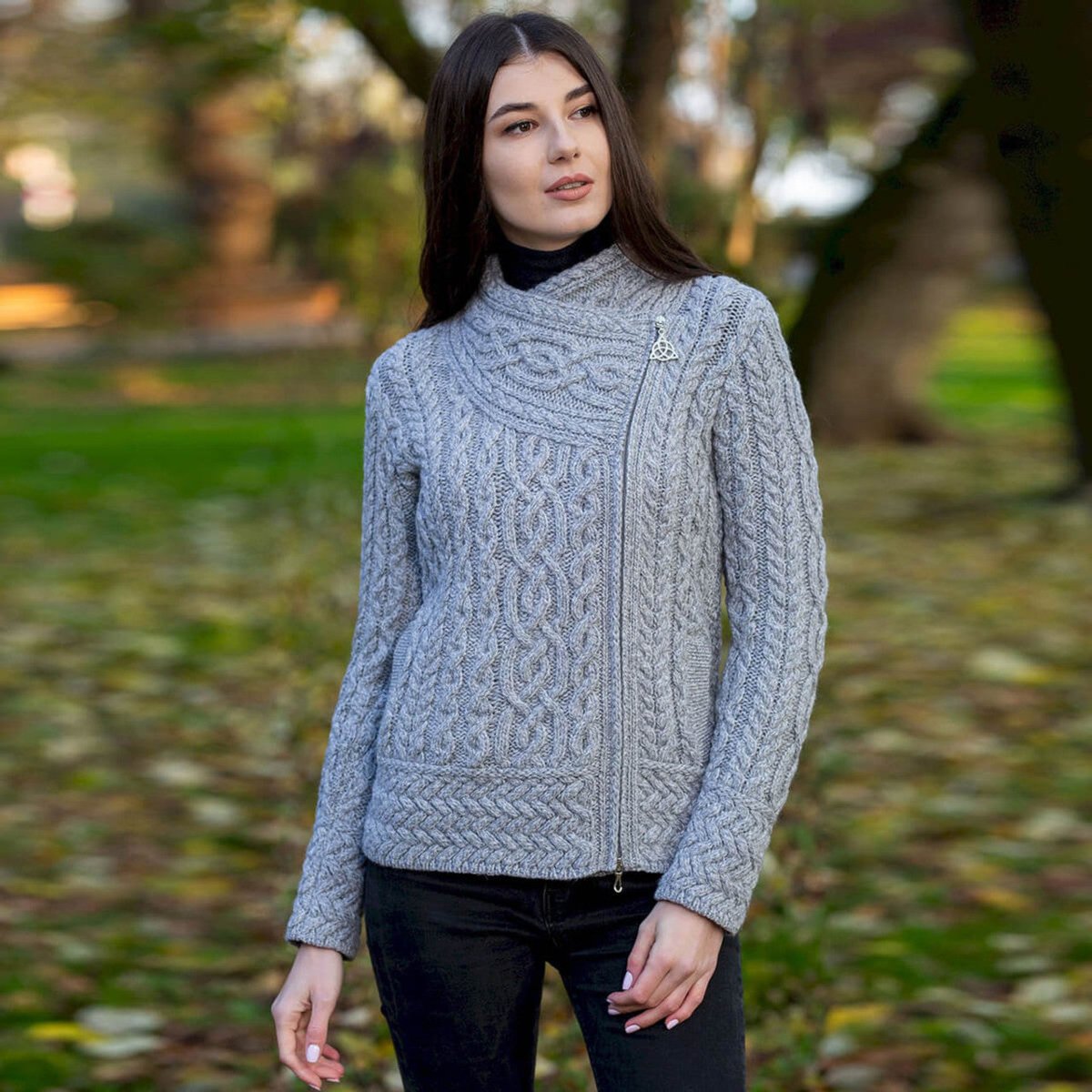 Cable Knit Side Zip Cardigan - The Celtic Gift Store - 