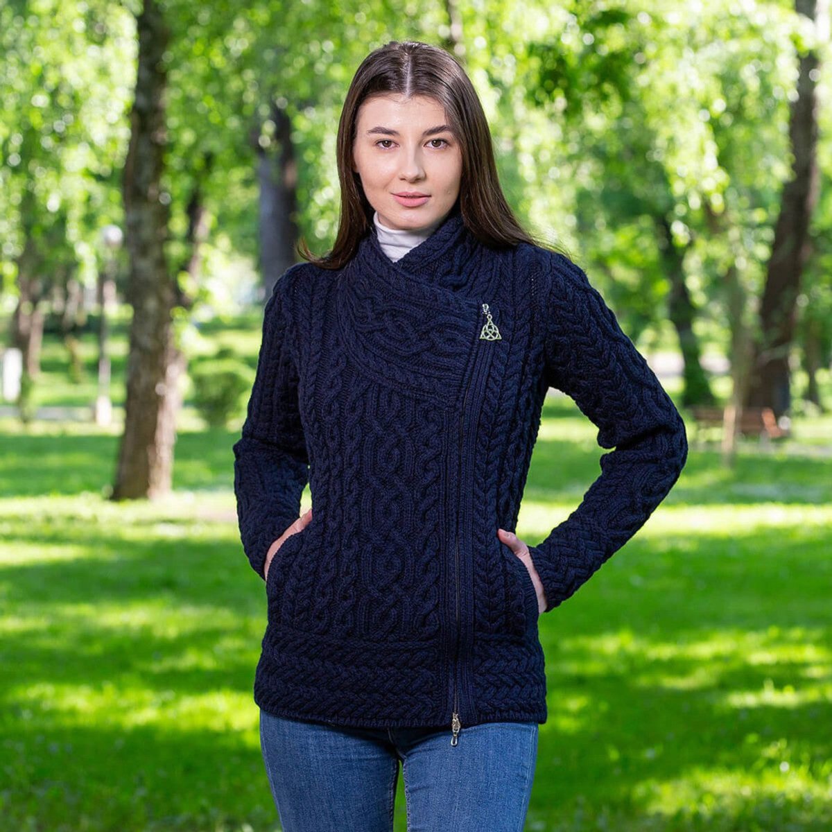 Cable Knit Side Zip Cardigan - The Celtic Gift Store - 