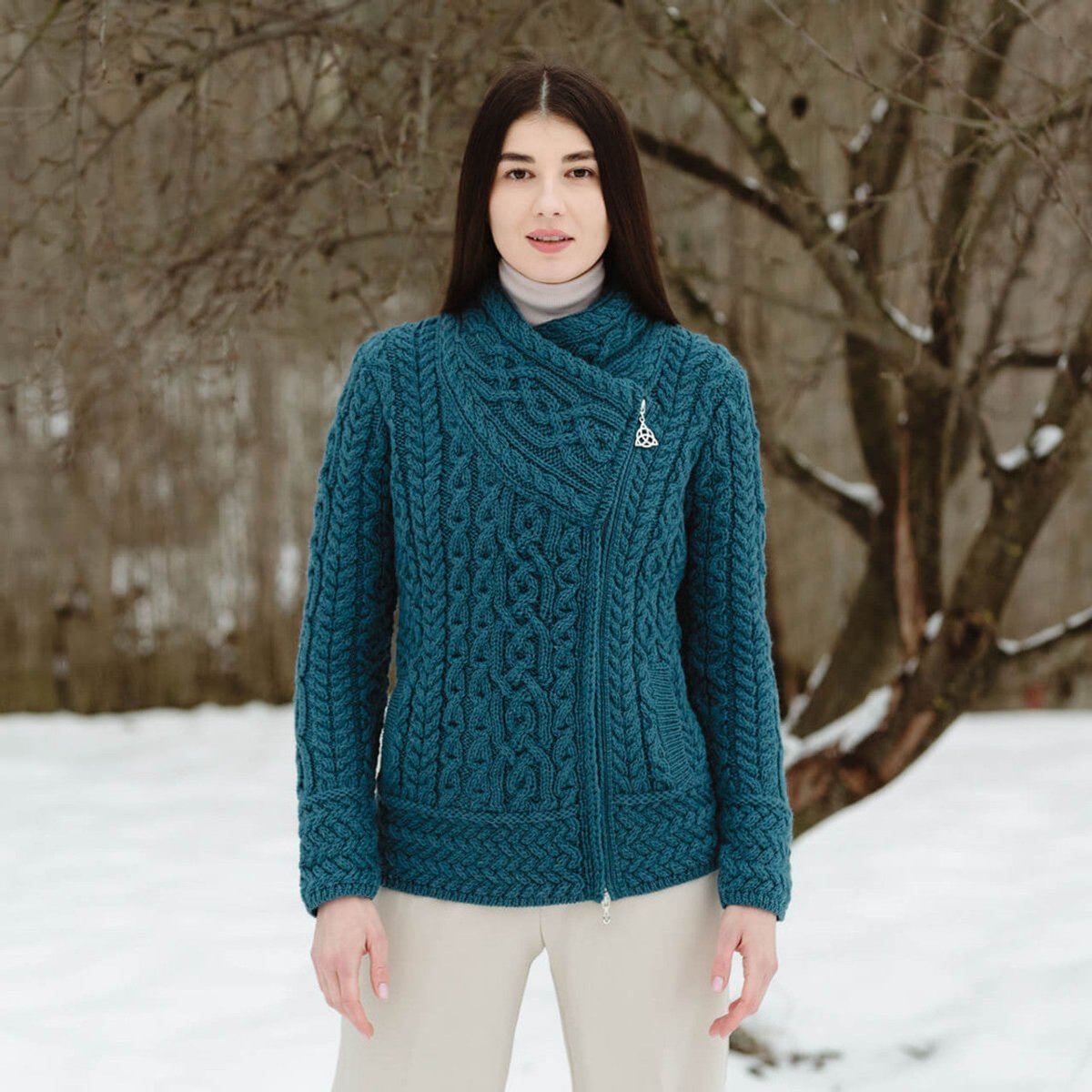 Cable Knit Side Zip Cardigan - The Celtic Gift Store - 