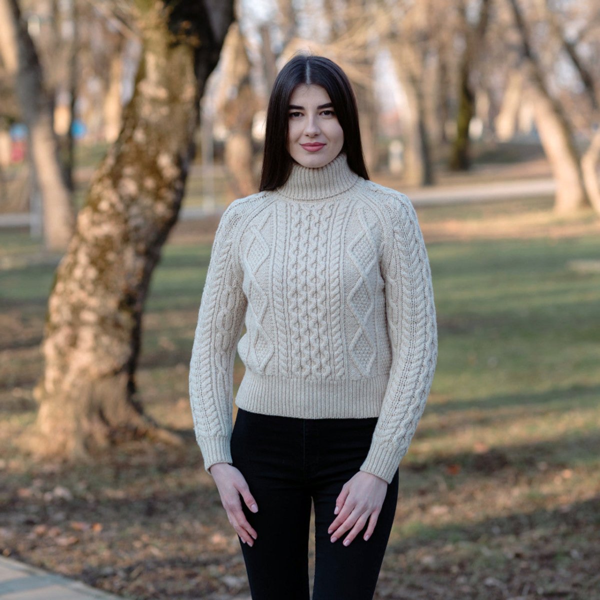 Cable Knit Turtle Neck Sweater - The Celtic Gift Store - 