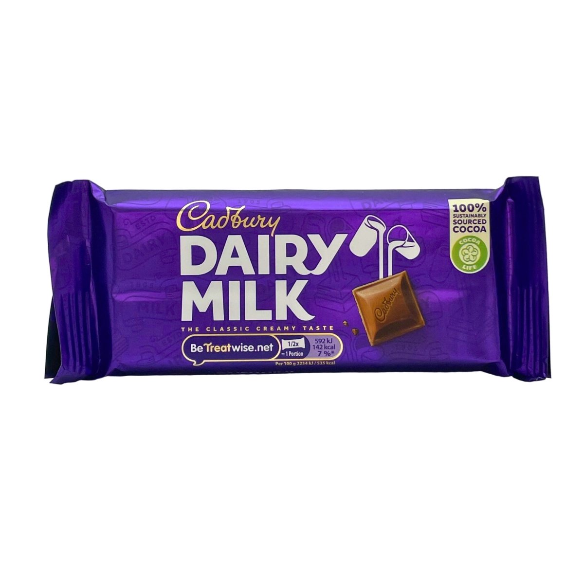 Cadbury Dairy Milk chocolate bar packaging on a white background