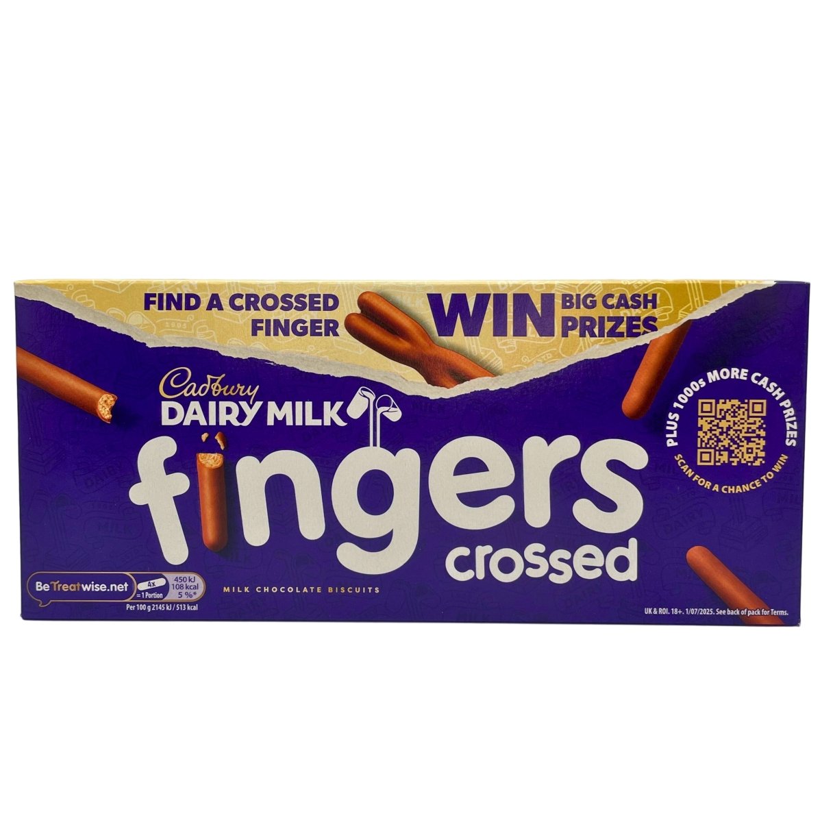 Cadbury Dairy Milk Fingers crossed chocolate packaging on a white background