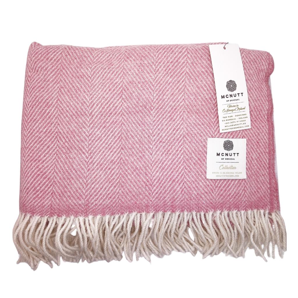 Candy Pink Mini McNutt Wool Throw by McNutt Of Donegal - Blankets and Bedding