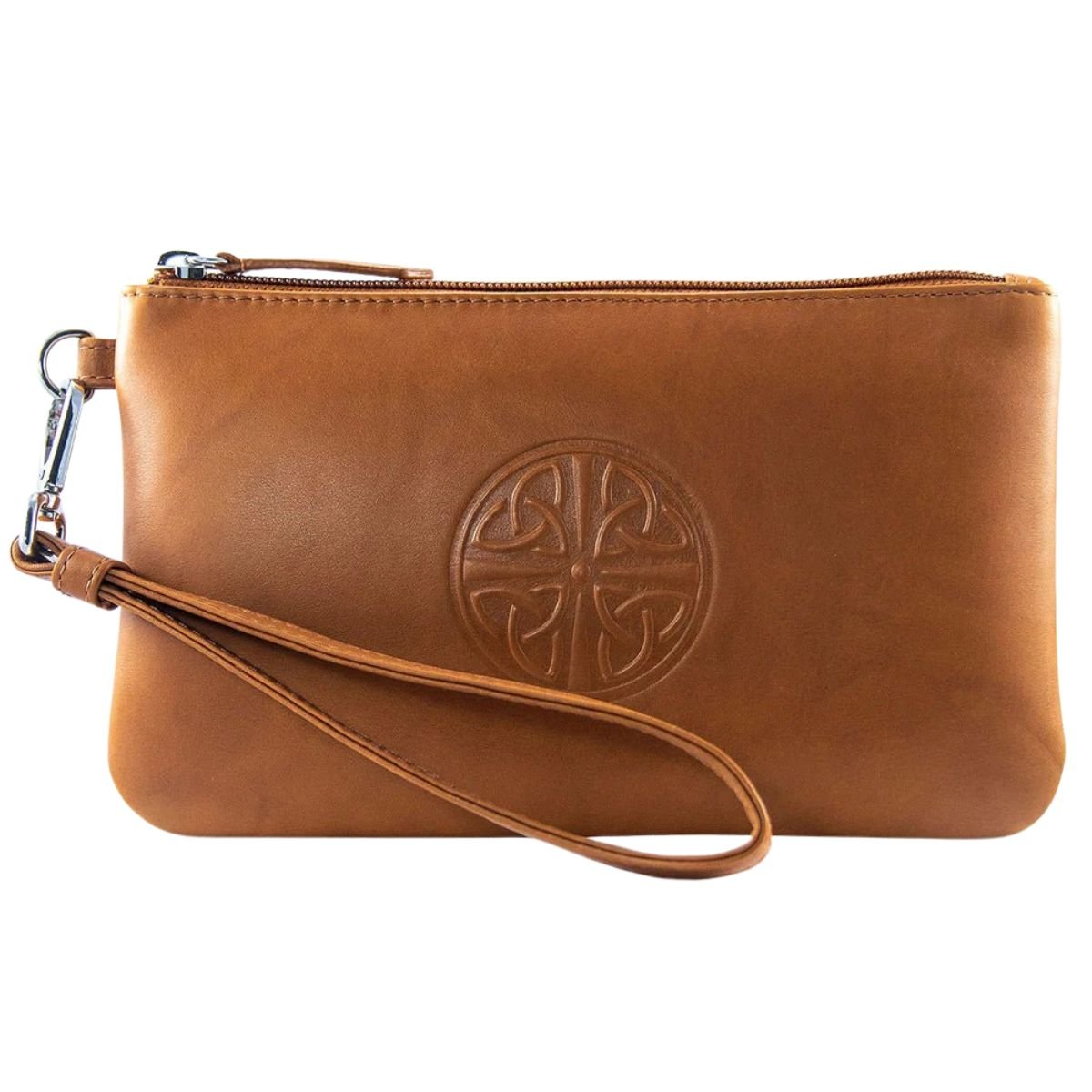 Celtic Knot Leather Wristlet - Antique Saddle