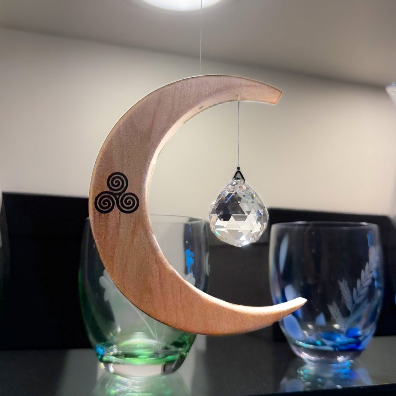 Celtic Moon Suncatcher - Crystal Sphere and Spiral (Medium) - The Celtic Gift Store - Decor
