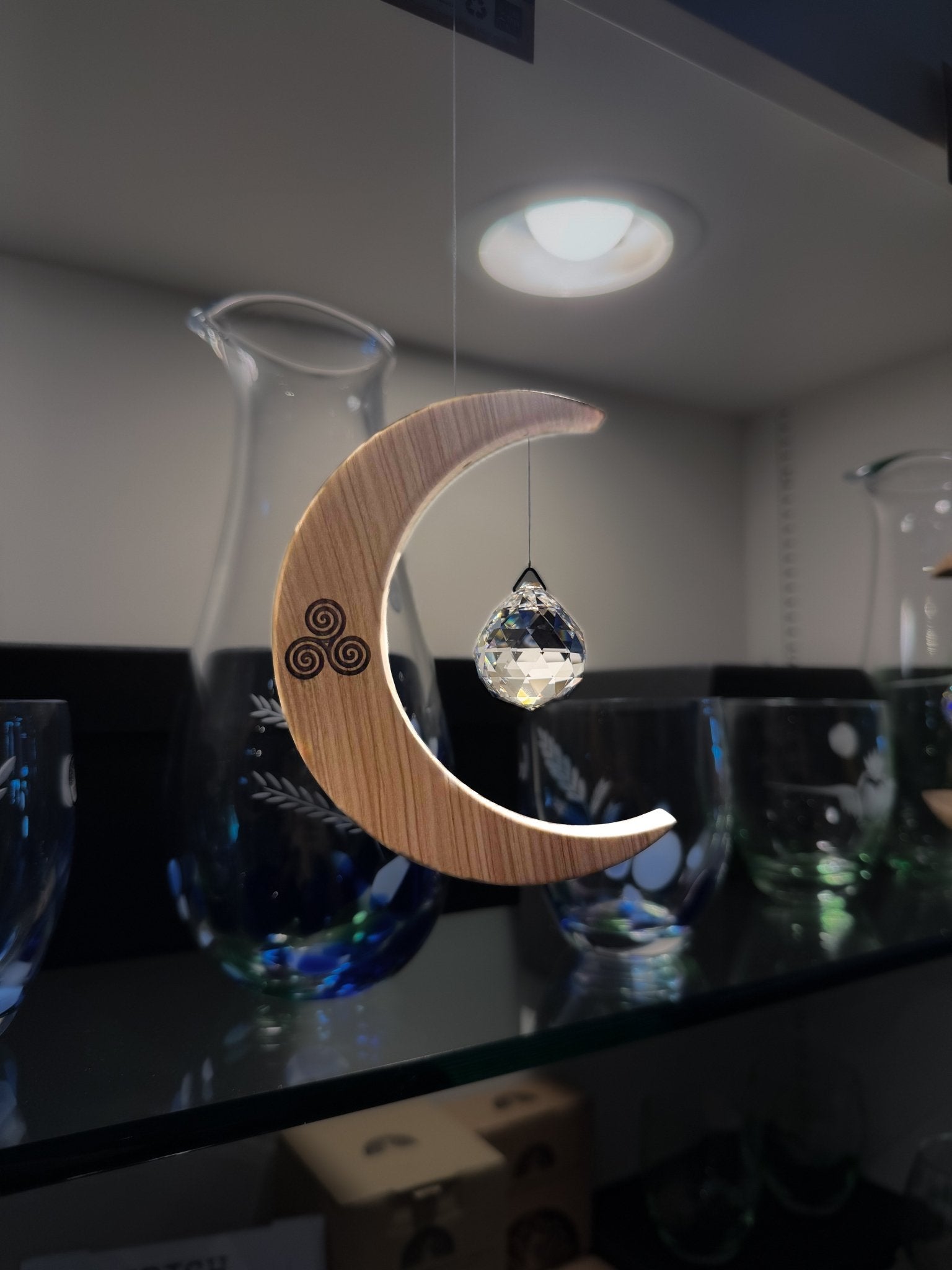 Celtic Moon Suncatcher - Crystal Sphere and Spiral (Medium) - The Celtic Gift Store - Decor