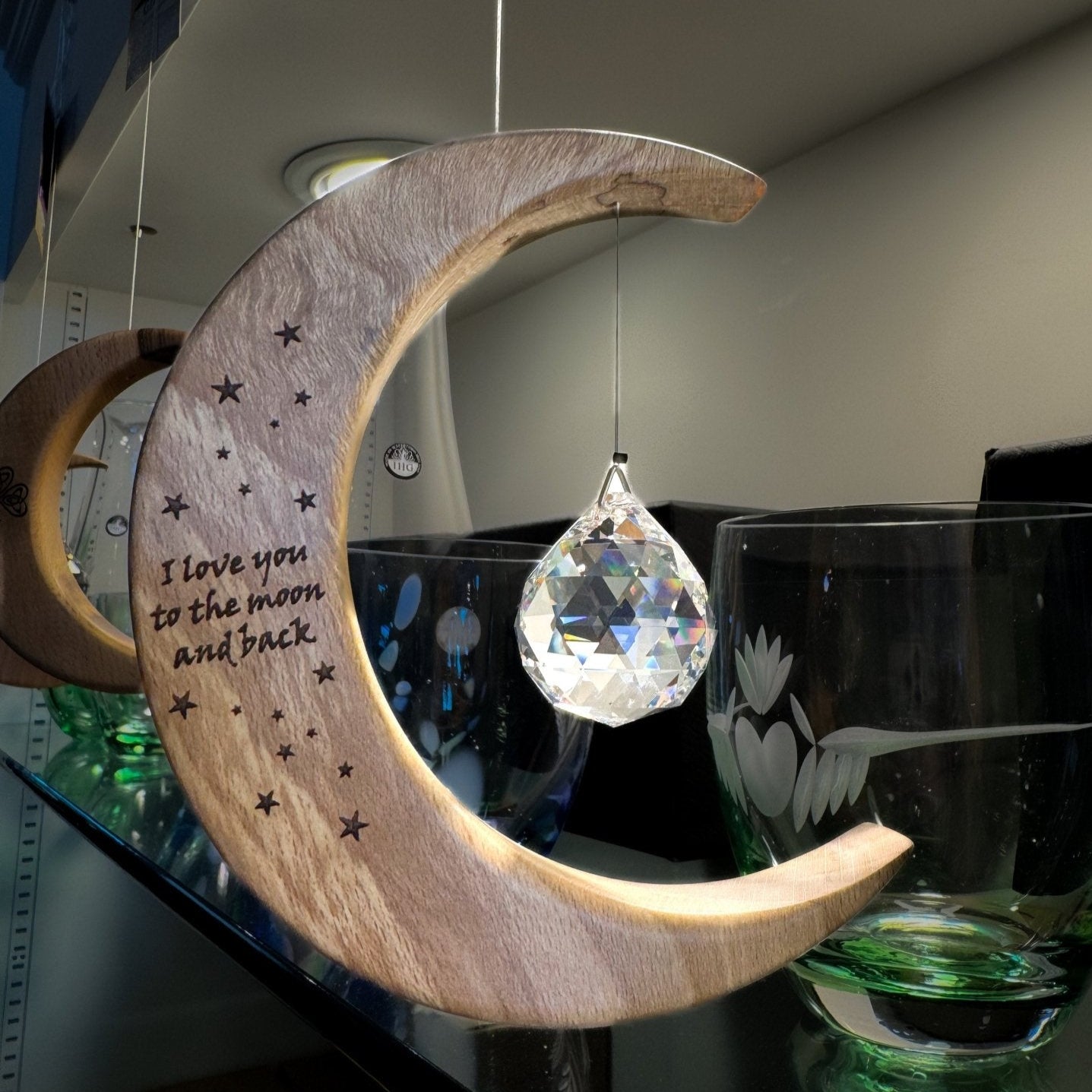 Celtic Moon Suncatcher - Crystal Sphere Moon and Back (Large) - The Celtic Gift Store - Decor