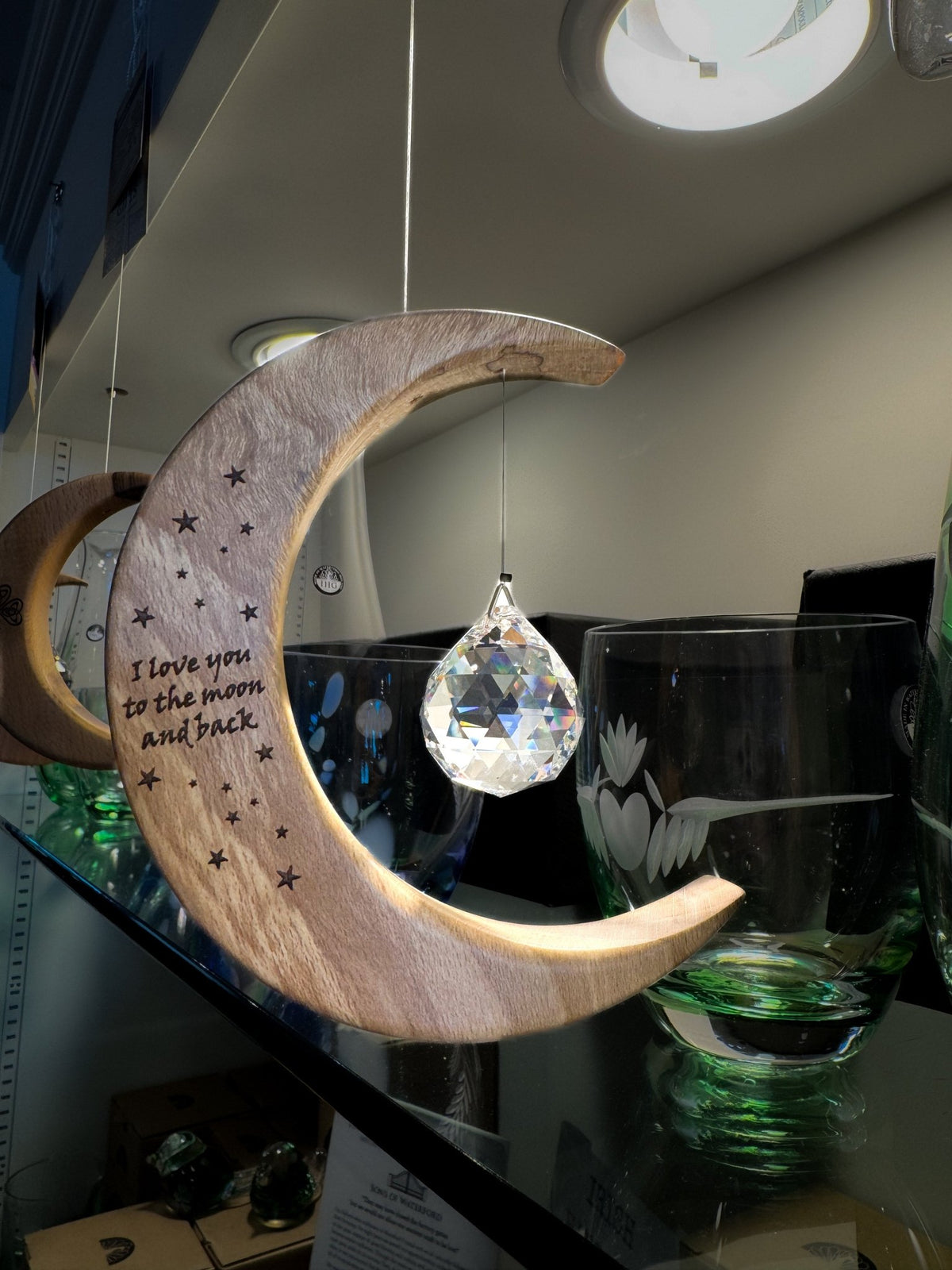 Celtic Moon Suncatcher - Crystal Sphere Moon and Back (Medium) - The Celtic Gift Store - Decor