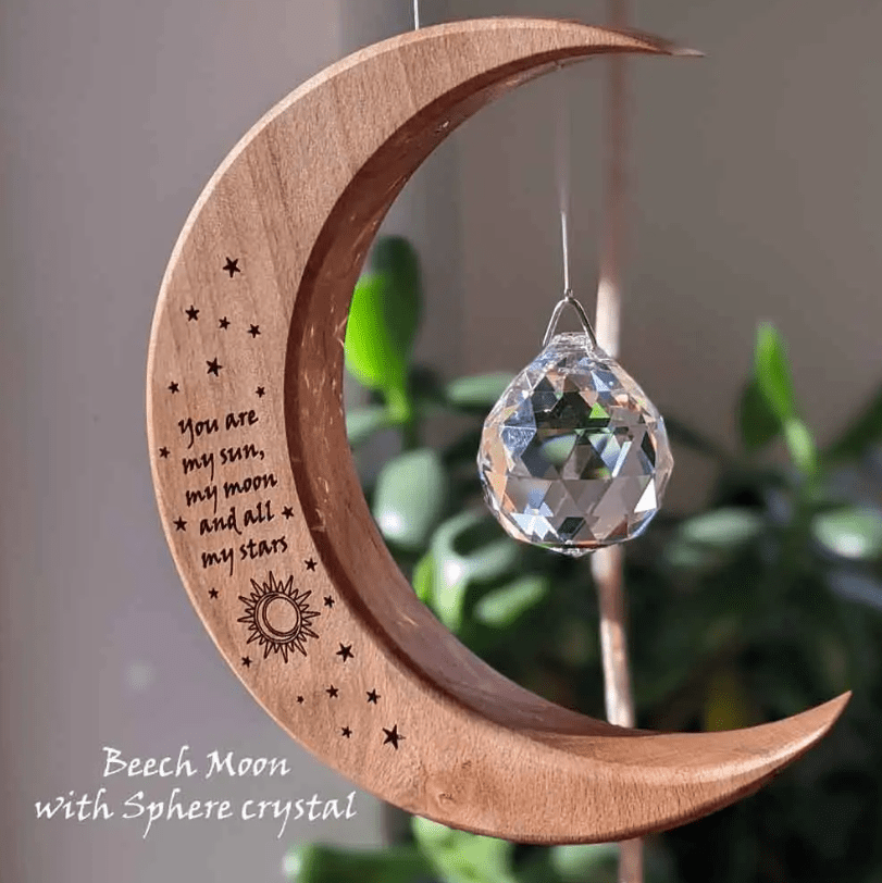 Celtic Moon Suncatcher - Crystal Sphere Moon and Stars (Medium) - The Celtic Gift Store - Decor