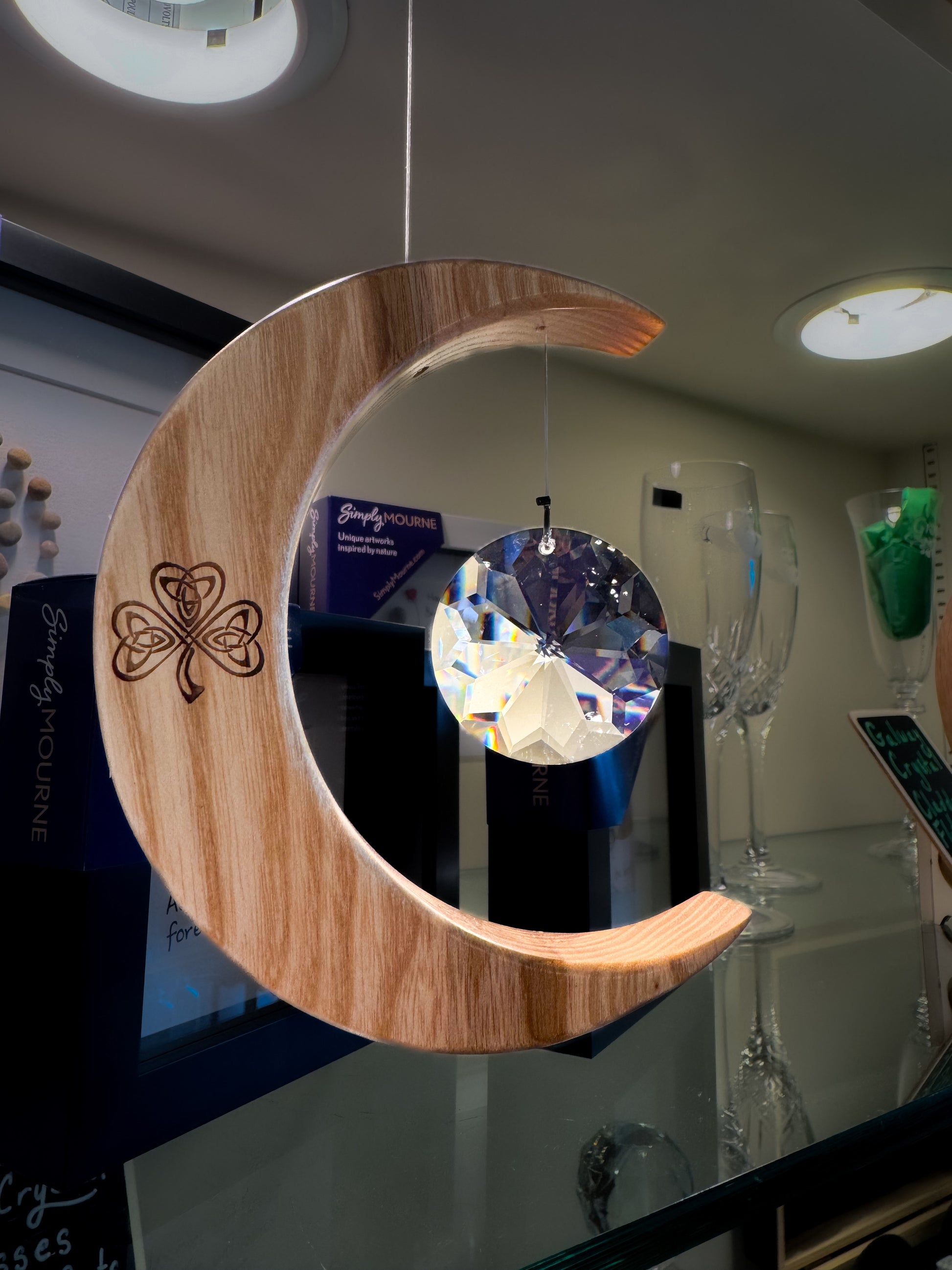 Celtic Moon Suncatcher - Crystal Sun and Shamrock (Medium) - The Celtic Gift Store - Decor