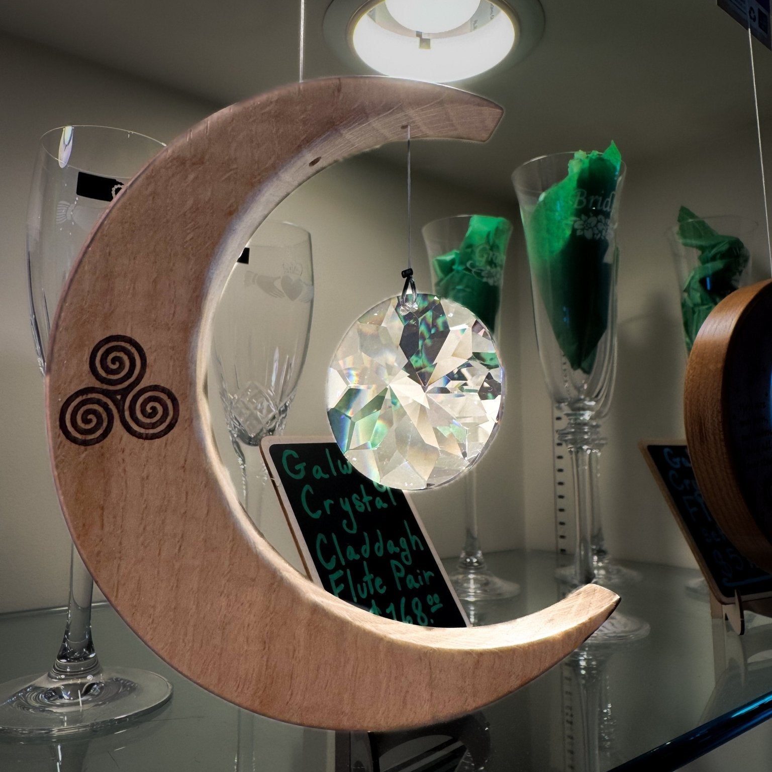 Celtic Moon Suncatcher - Crystal Sun and Spiral (Medium) - The Celtic Gift Store - Decor