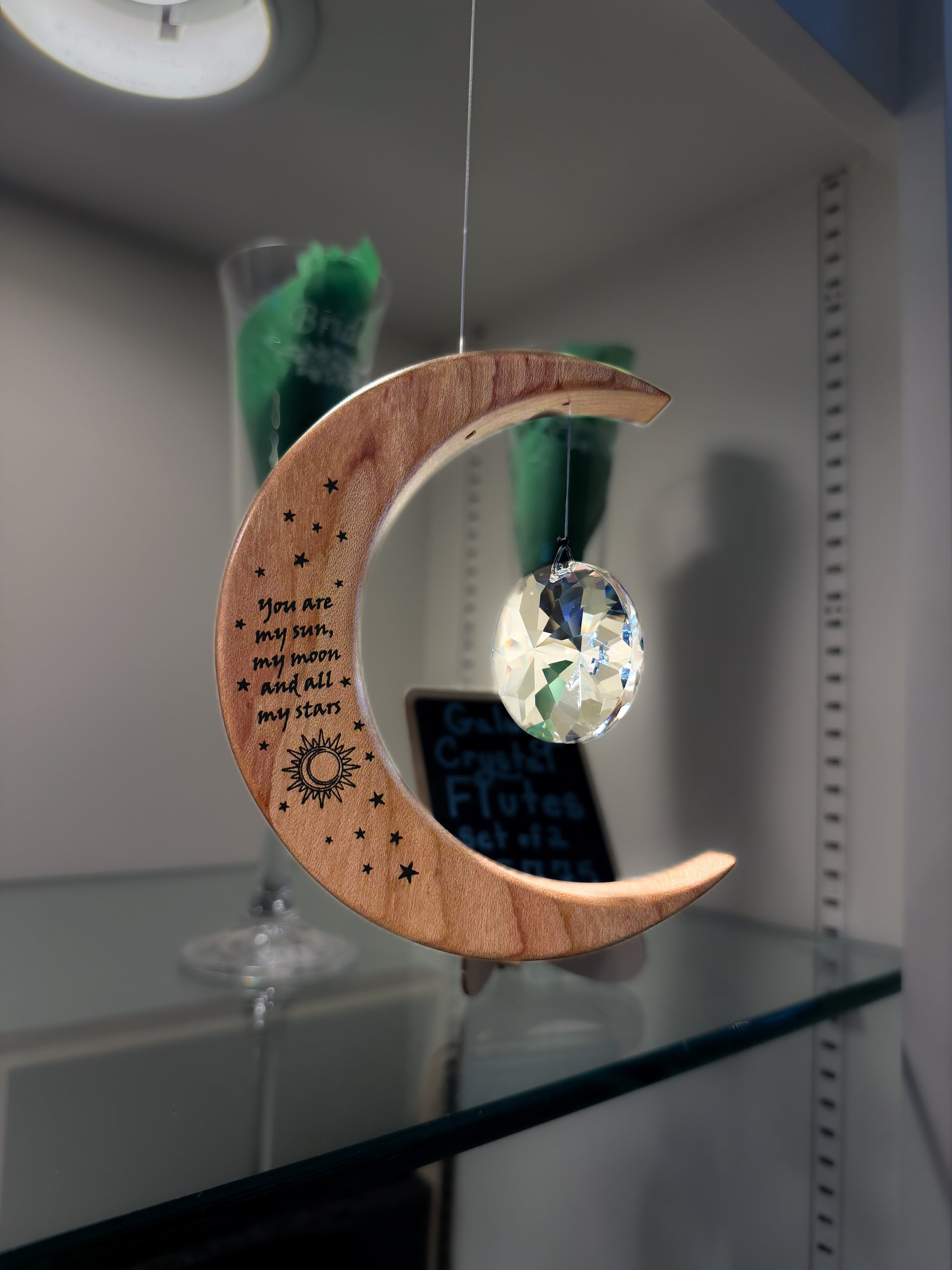 Celtic Moon Suncatcher - Crystal Sun Moon and Stars (Medium) - The Celtic Gift Store - Decor