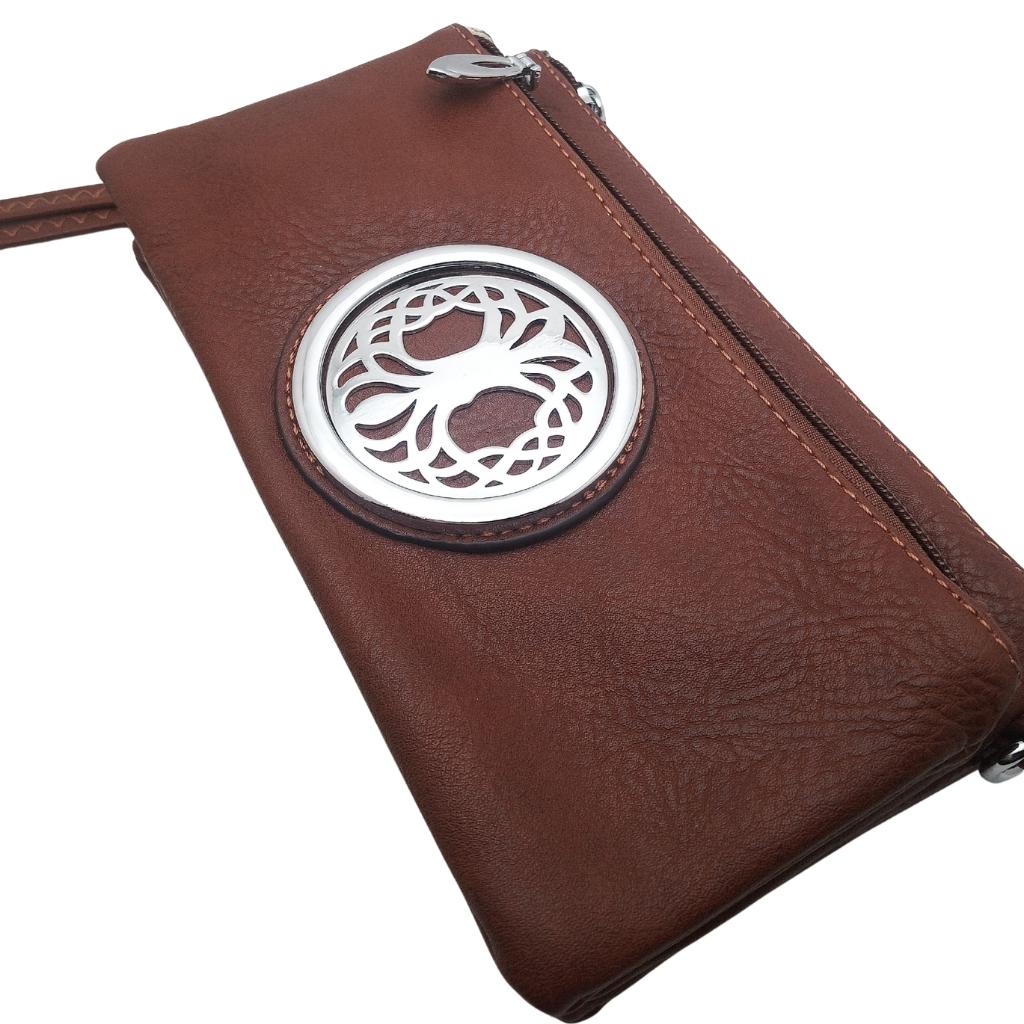 Celtic Tree of Life Tri Zip Pocket Bag- Camel
