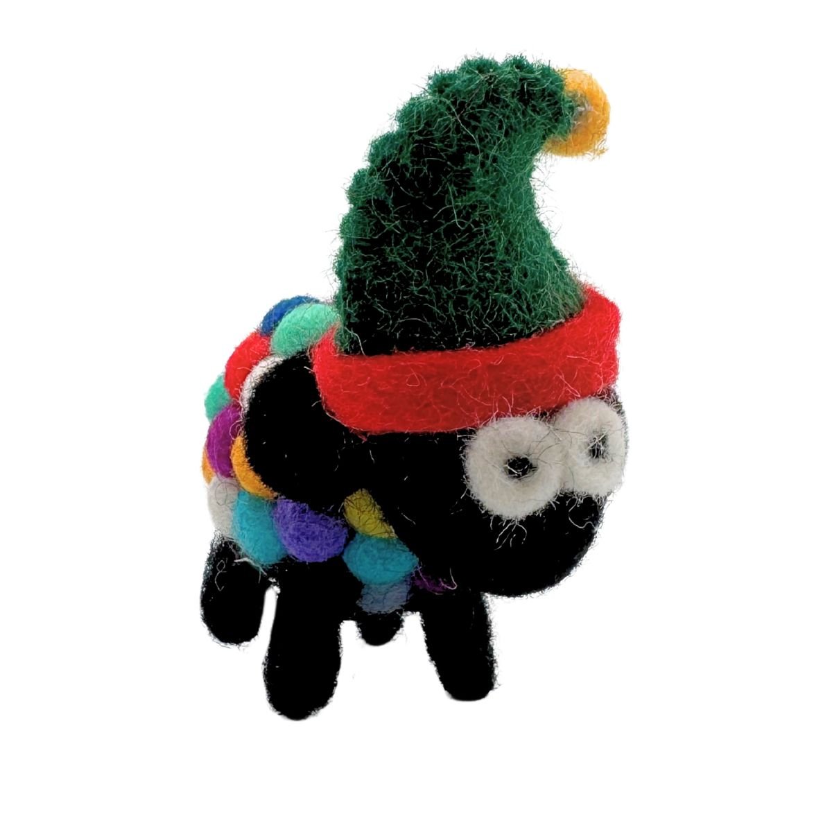 Collectible Felt Sheep - Multicolour Ornament with Elf Hat (Mini)