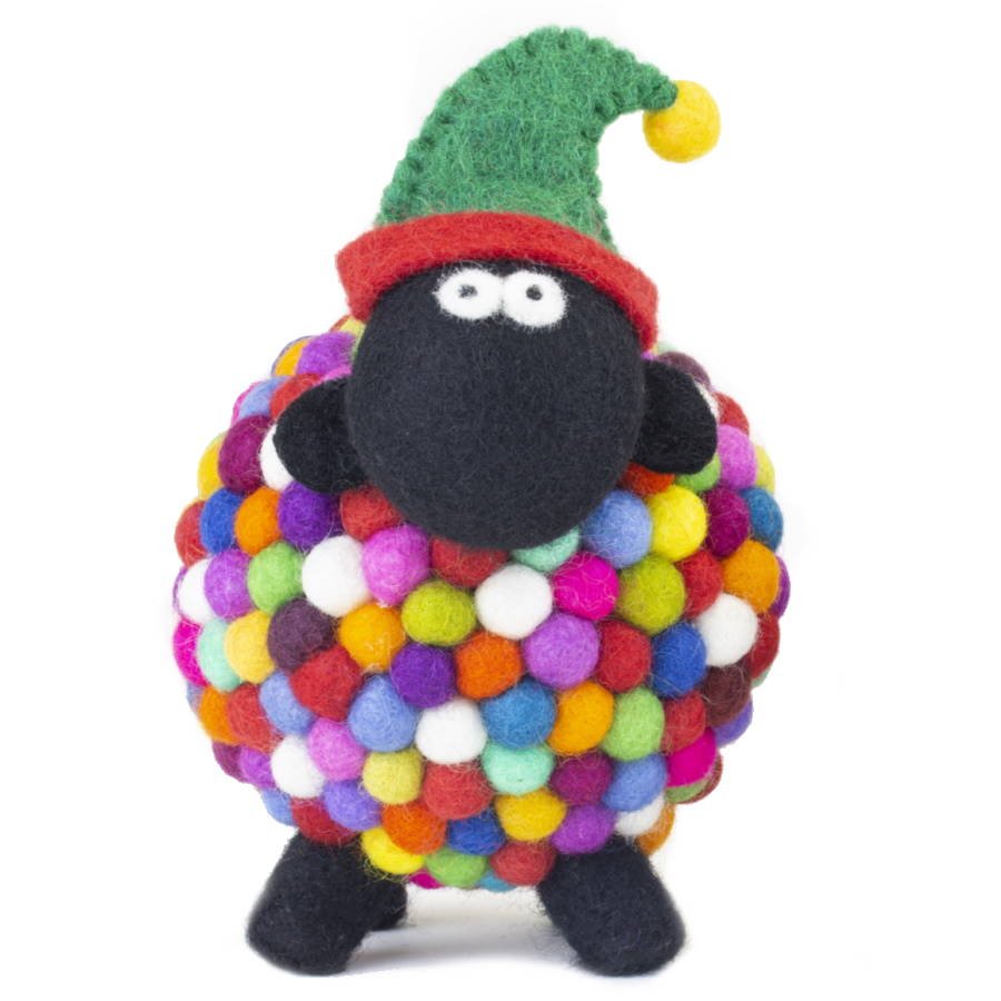 Collectible Felt Sheep - Multicolour with Elf Hat (Large) - The Celtic Gift Store - Decor