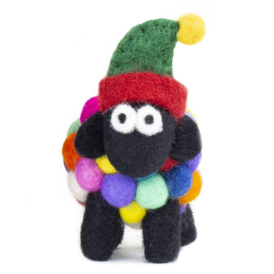 Collectible Felt Sheep - Multicolour with Elf Hat (Small) - The Celtic Gift Store - Decor