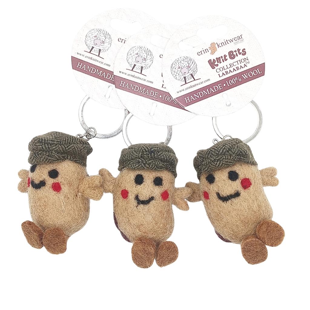 Collectible Knitted Potato Keyring - Green Flat Cap