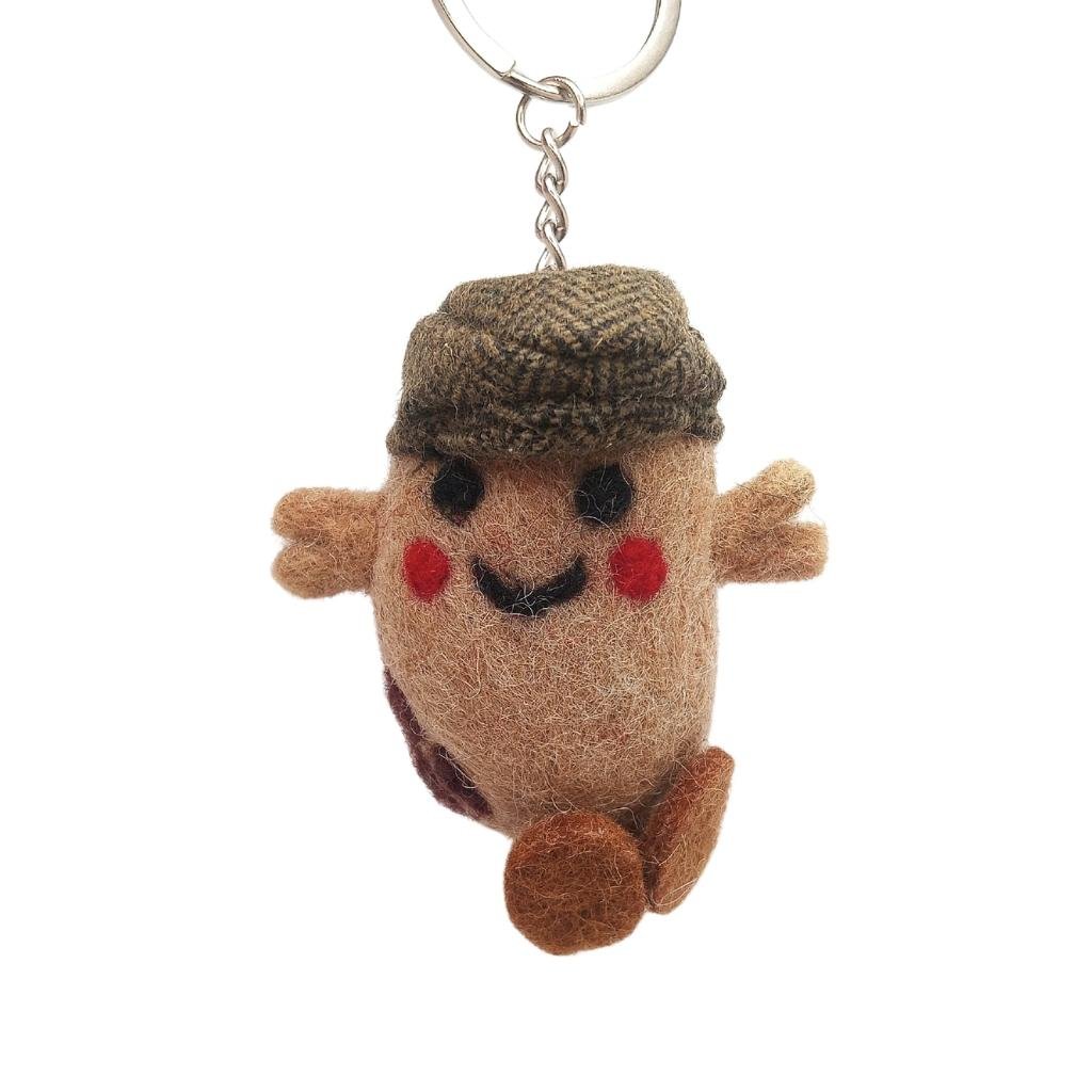 Collectible Knitted Potato Keyring - Green Flat Cap