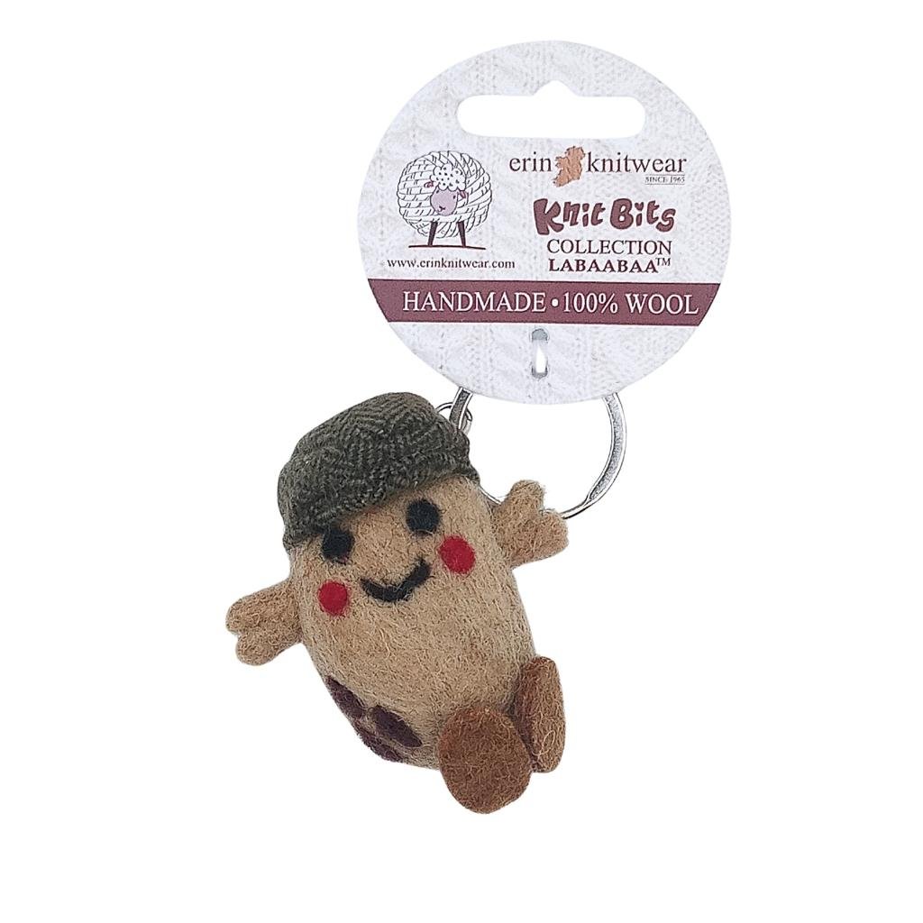 Collectible Knitted Potato Keyring - Green Flat Cap