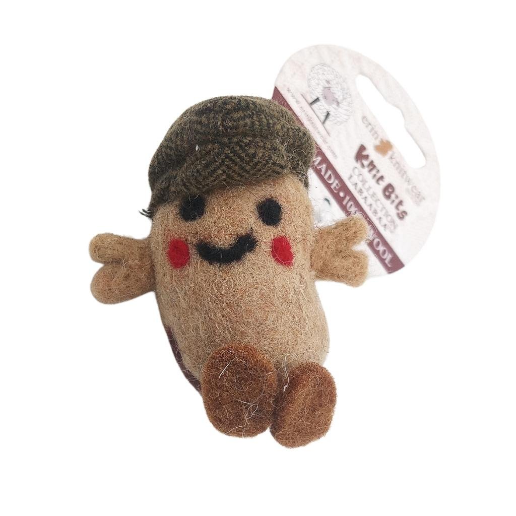 Collectible Knitted Potato Keyring - Green Flat Cap