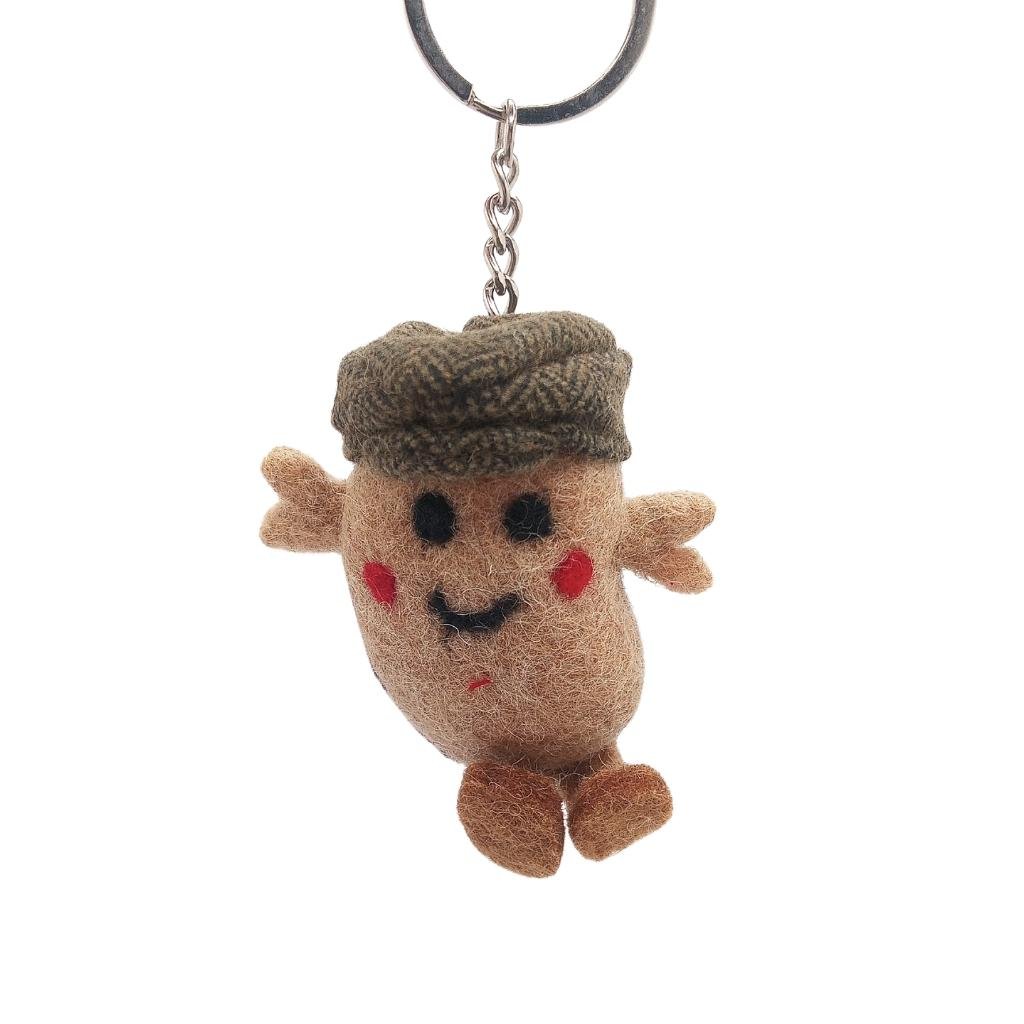 Collectible Knitted Potato Keyring - Green Flat Cap