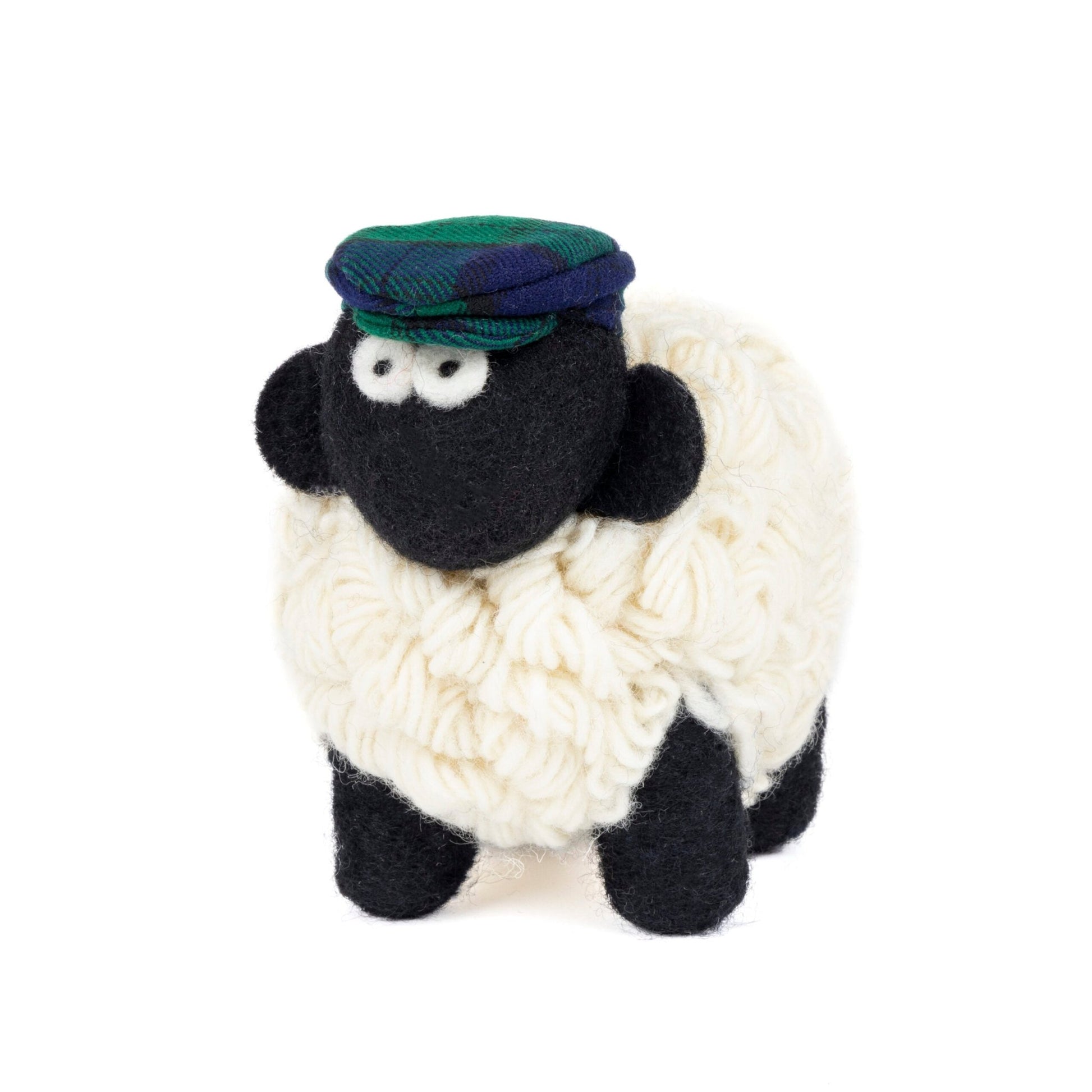 Collectible Knitted Sheep - Blackwatch Tartan Flat Cap (Large) - The Celtic Gift Store - Decor