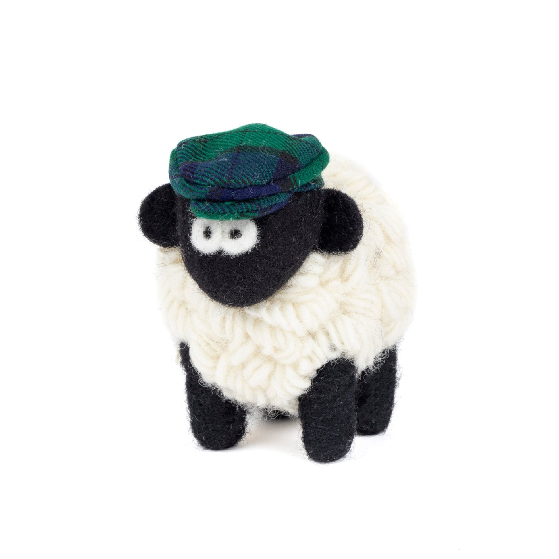 Collectible Knitted Sheep - Blackwatch Tartan Flat Cap (Medium) - The Celtic Gift Store - Decor