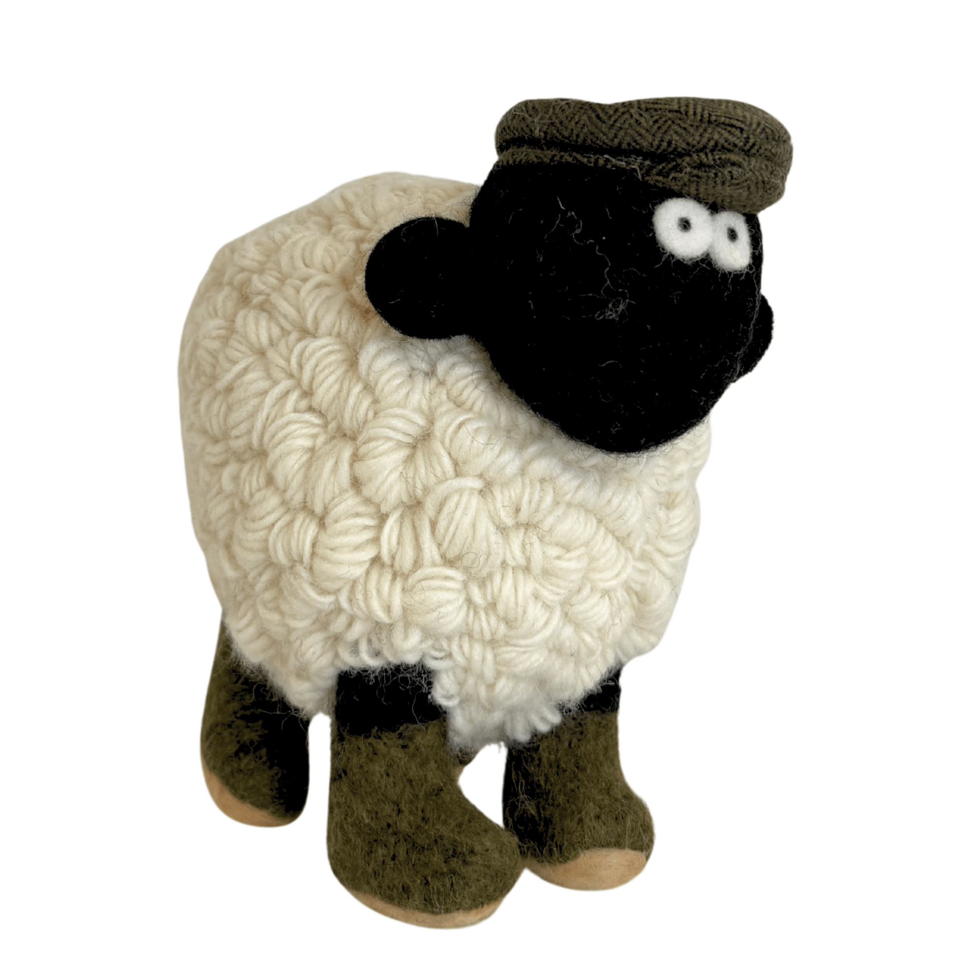 Collectible Knitted Sheep - Boots & Green Flat Cap (Extra Large) - The Celtic Gift Store - Decor