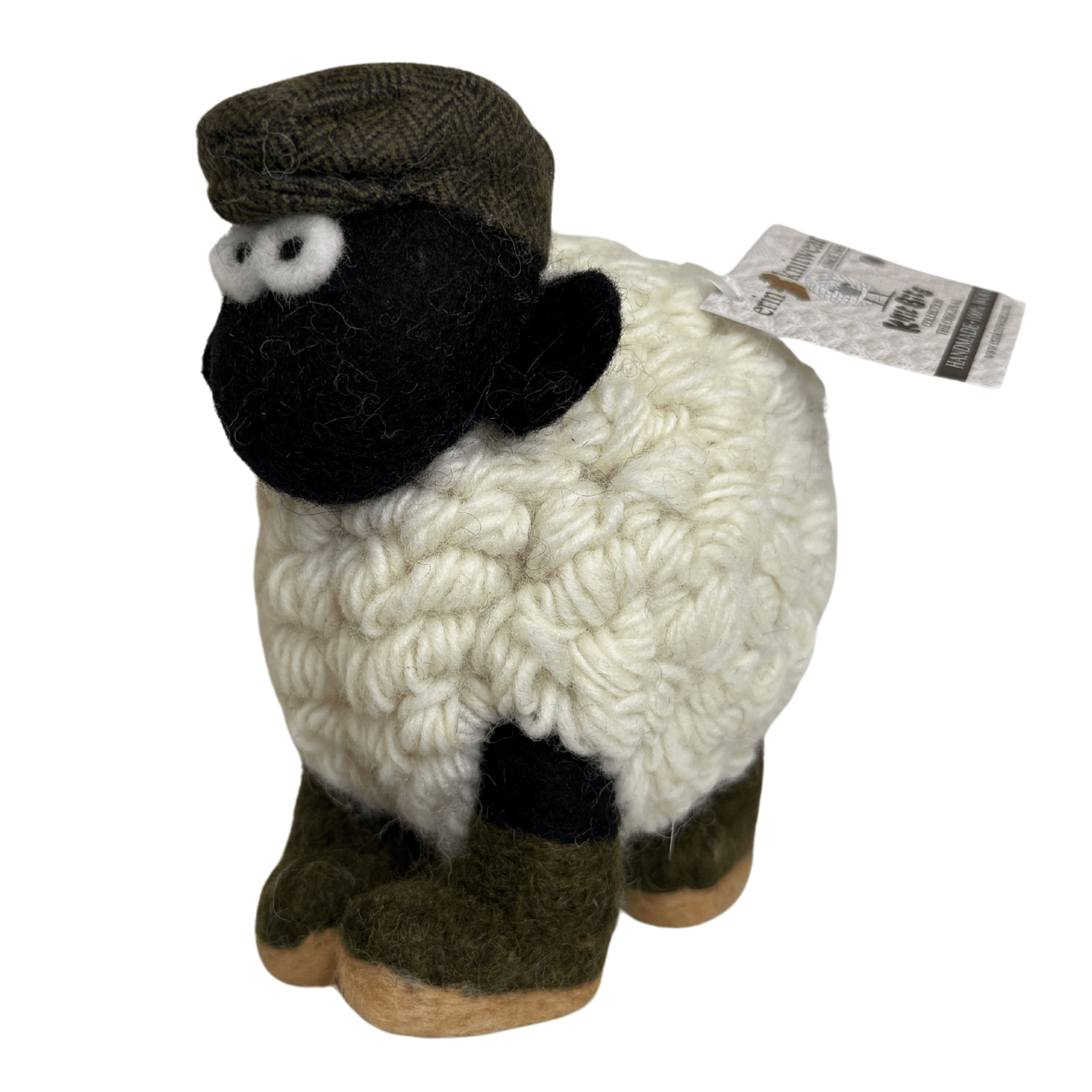 Collectible Knitted Sheep - Boots & Green Flat Cap (Large) - The Celtic Gift Store - Decor
