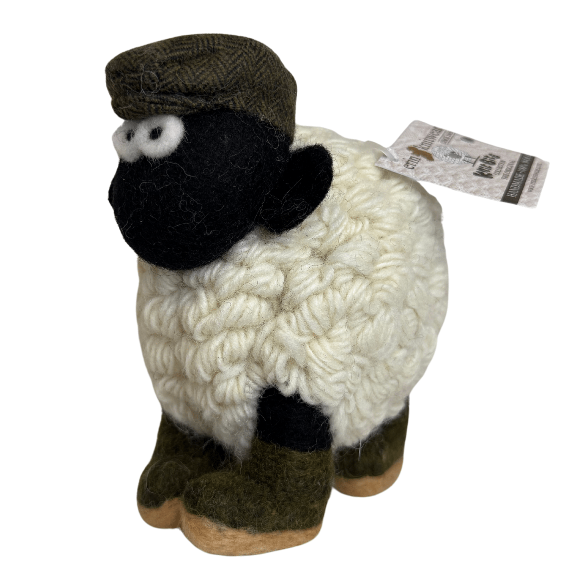Collectible Knitted Sheep - Boots & Green Flat Cap (Large) - The Celtic Gift Store - Decor