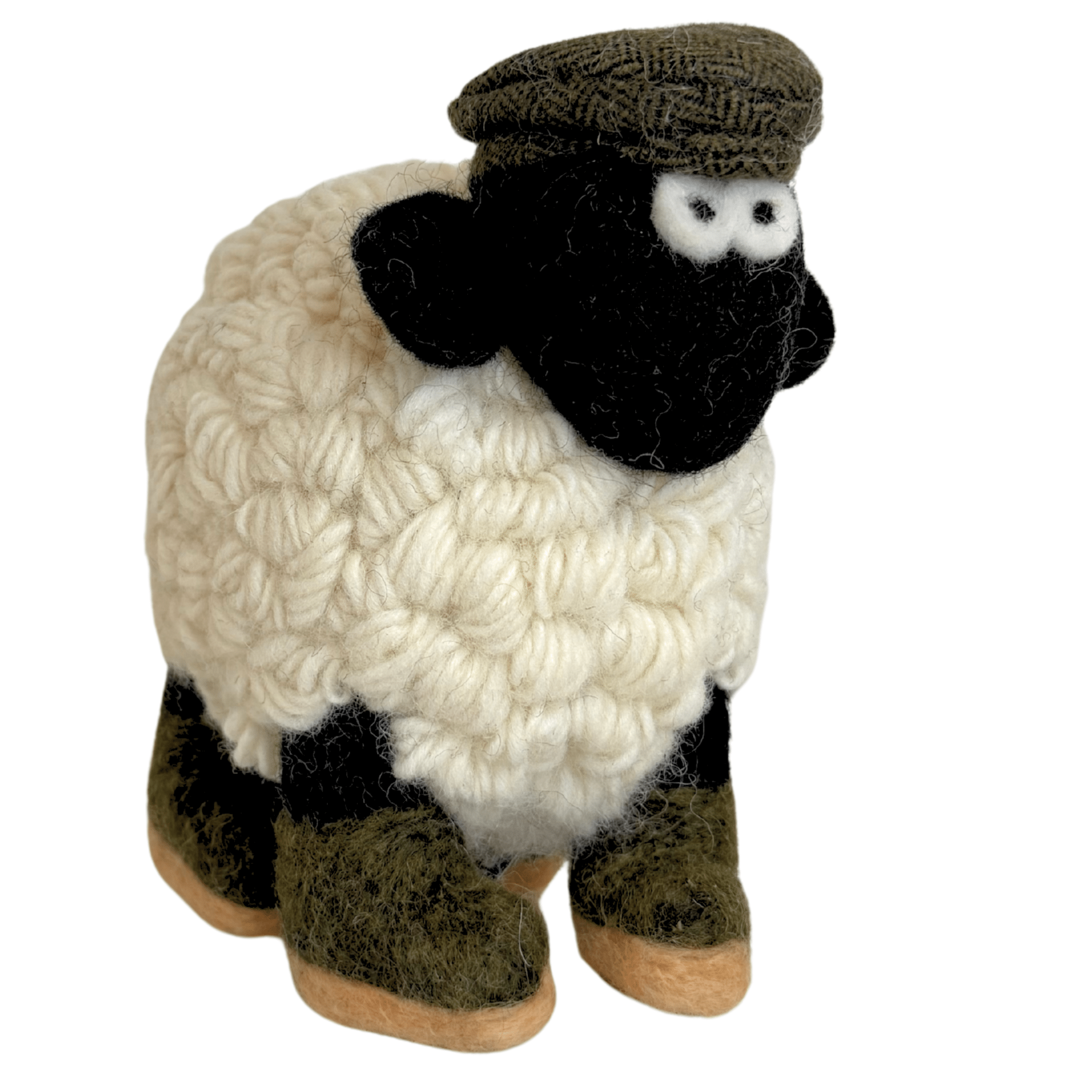 Collectible Knitted Sheep - Boots & Green Flat Cap (Large) - The Celtic Gift Store - Decor