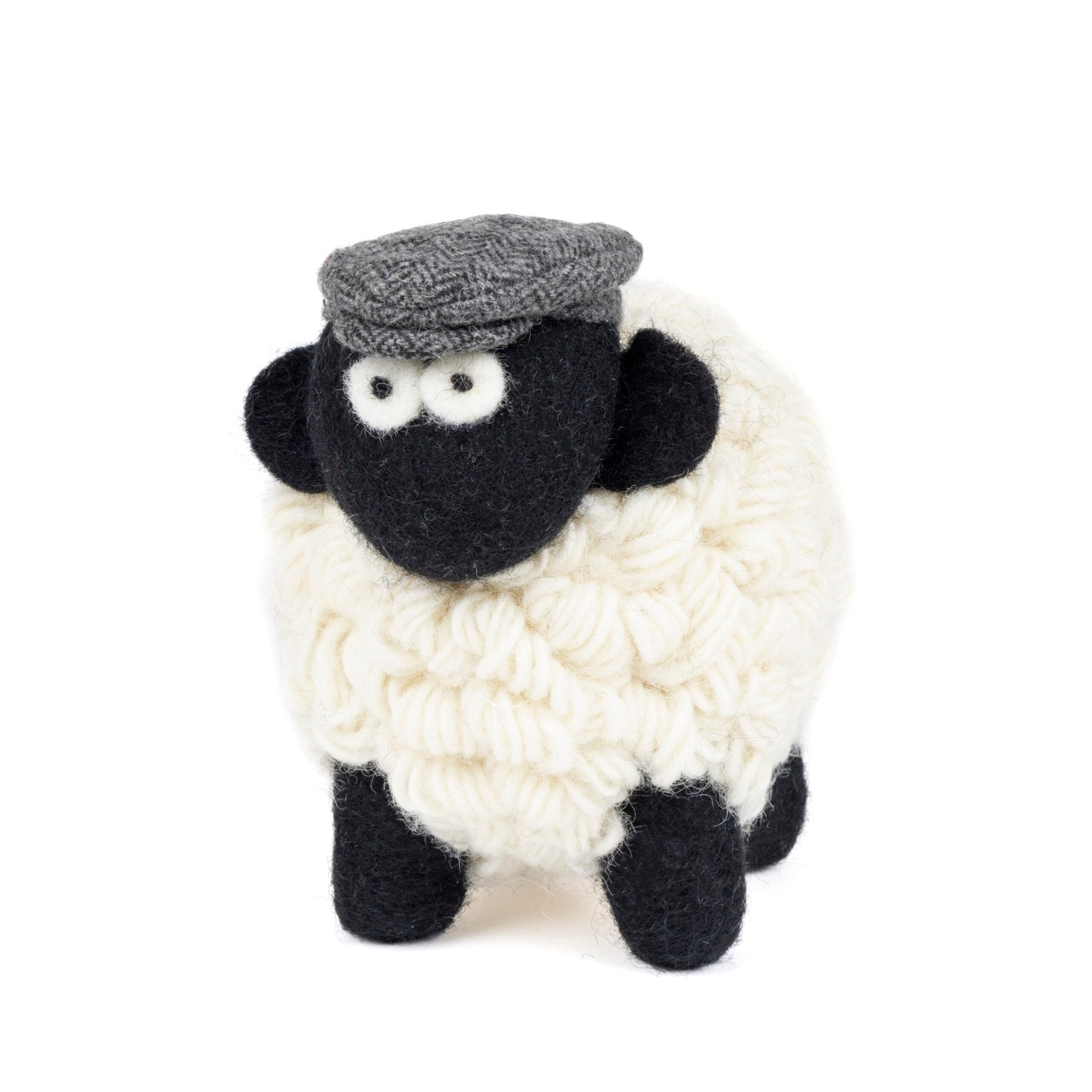 Collectible Knitted Sheep - Charcoal Flat Cap (Large) - The Celtic Gift Store - Decor