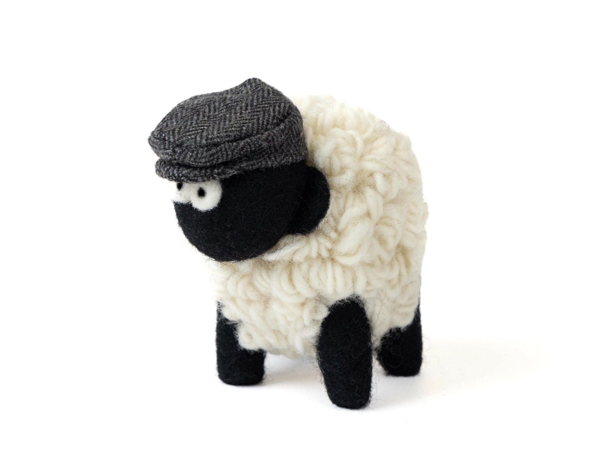 Collectible Knitted Sheep - Charcoal Flat Cap (Medium) - The Celtic Gift Store - Decor