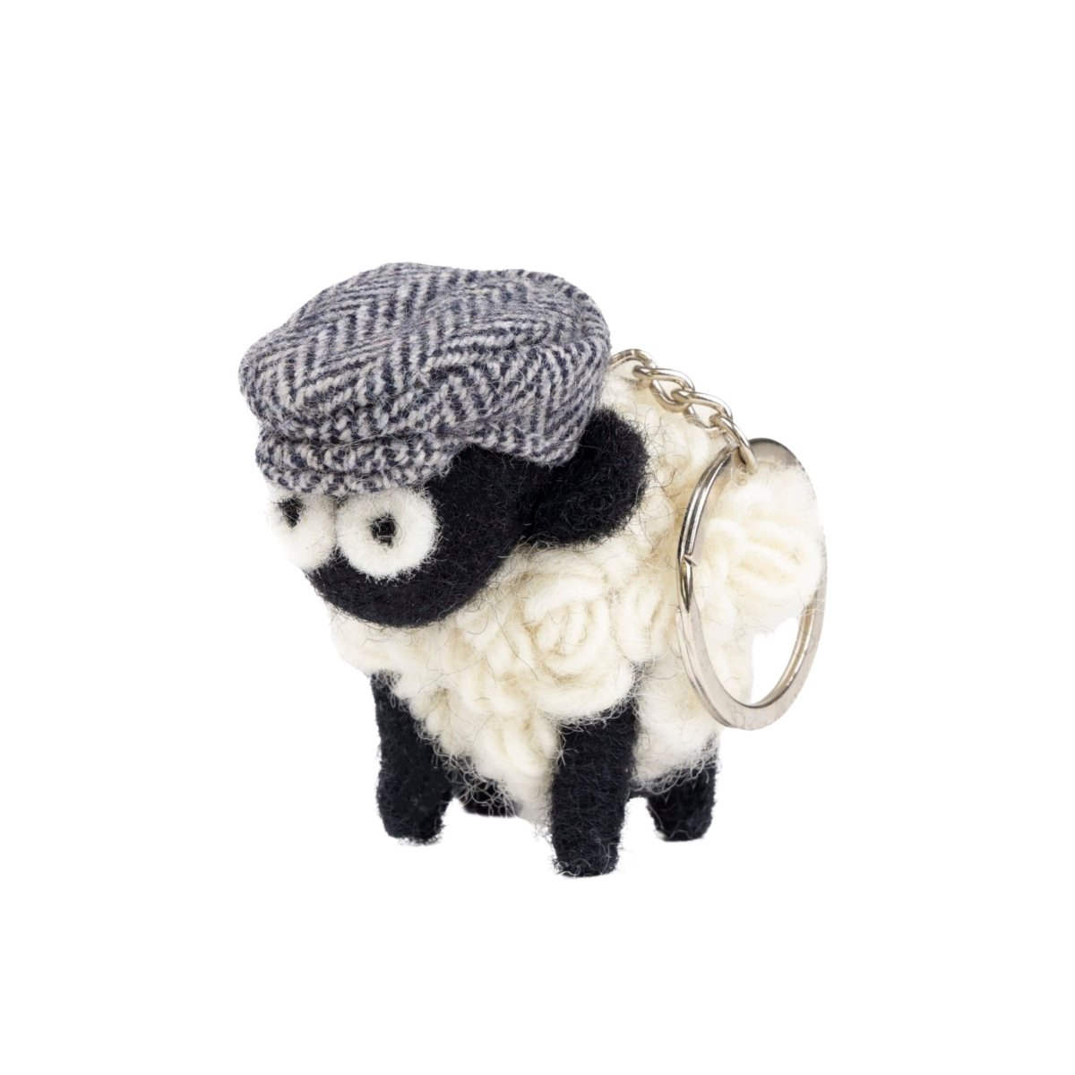 Collectible Knitted Sheep Keyring - Blue Flat Cap