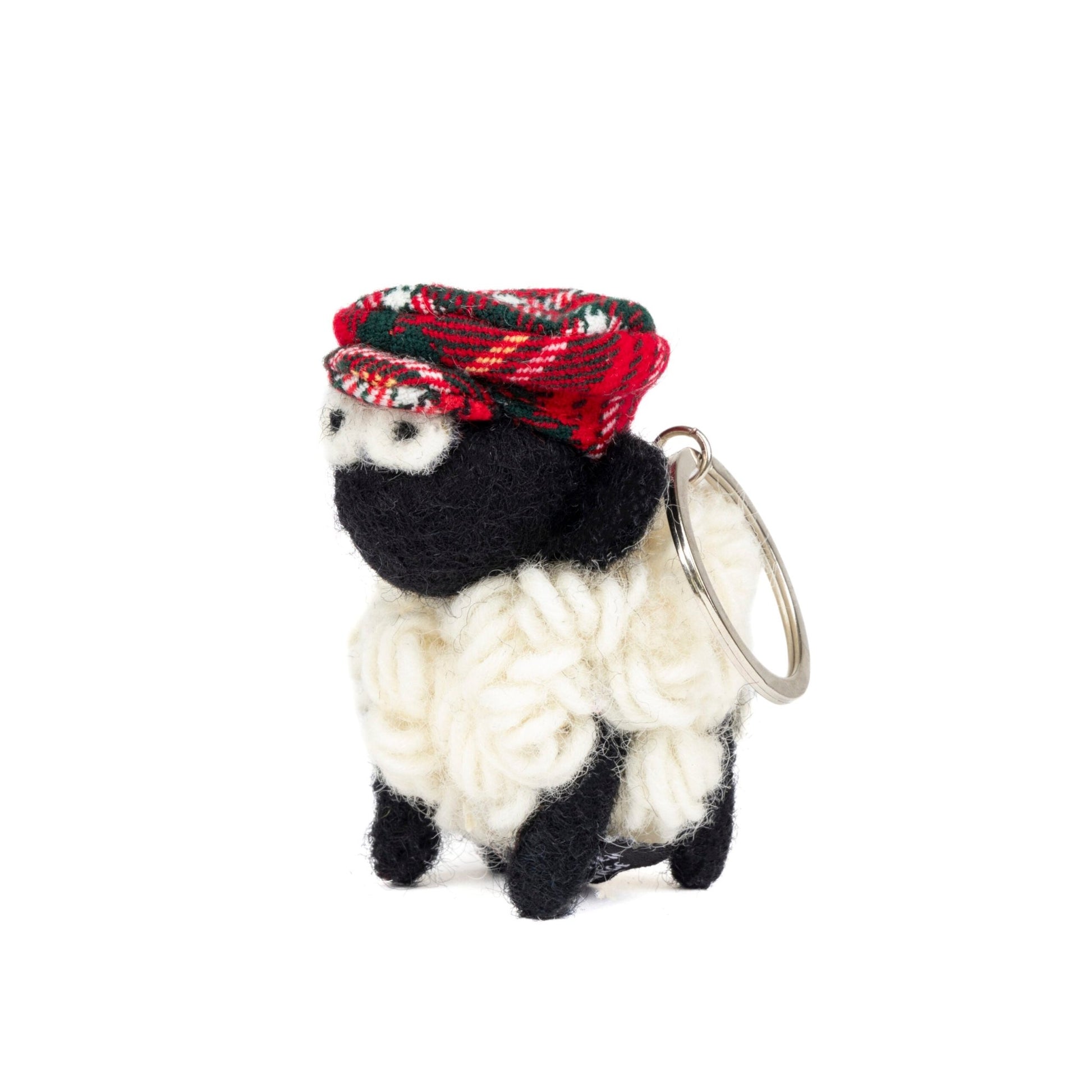 Collectible Knitted Sheep Keyring - Red Tartan Flat Cap - The Celtic Gift Store - Keychains