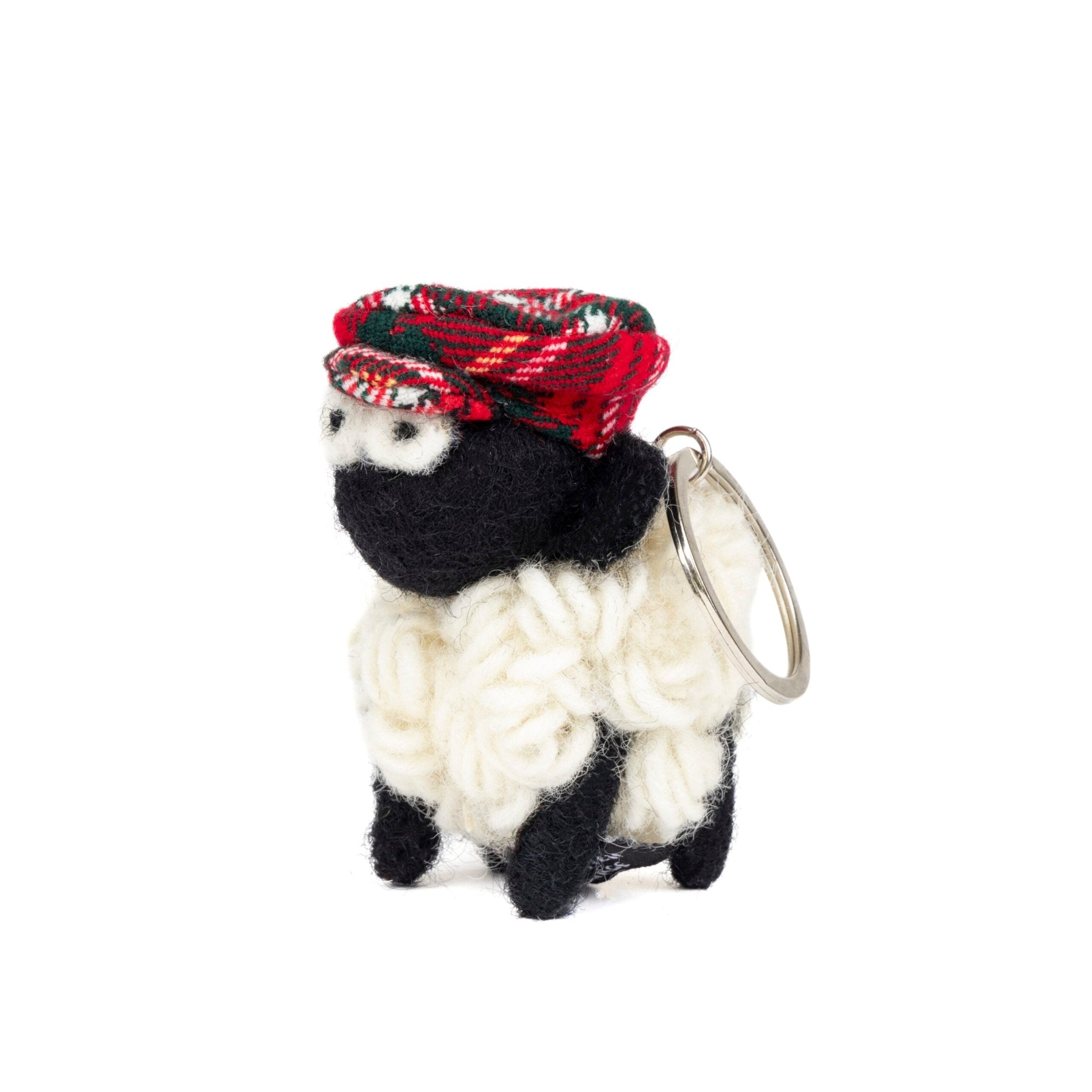 Collectible Knitted Sheep Keyring - Red Tartan Flat Cap - The Celtic Gift Store - Keychains