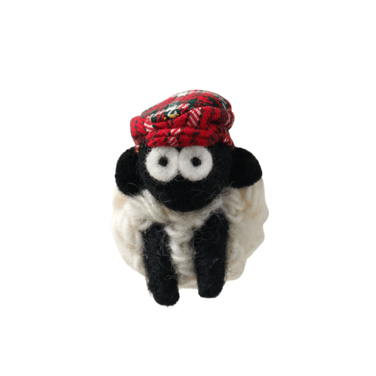 Collectible Knitted Sheep Magnet - Red Tartan Flat Cap
