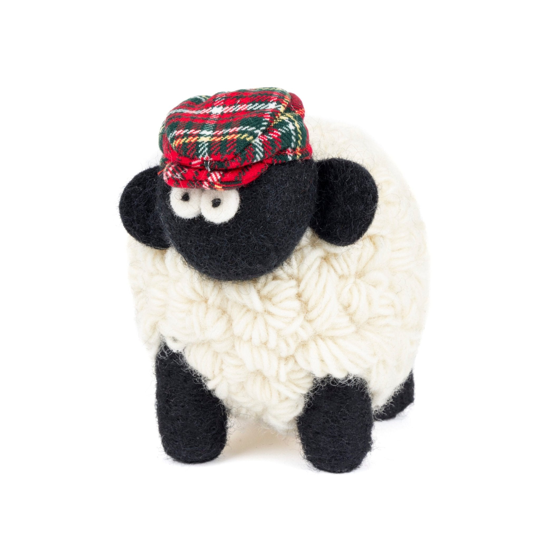 Collectible Knitted Sheep - Red Tartan Flat Cap (Large) - The Celtic Gift Store - Decor