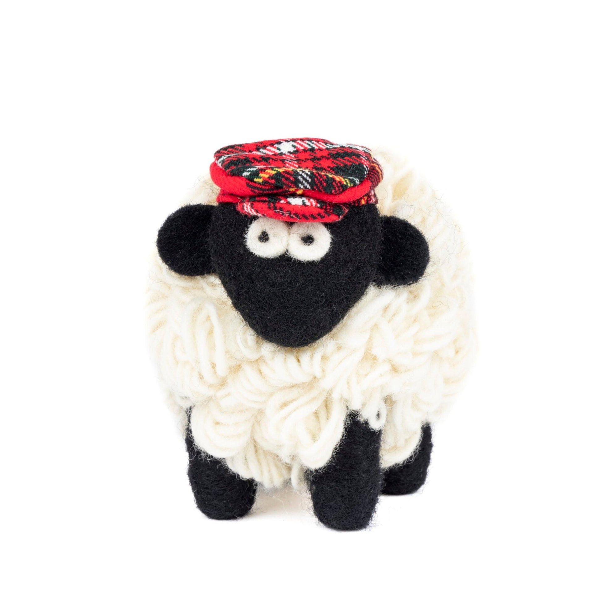 Collectible Knitted Sheep - Red Tartan Flat Cap (Medium) - The Celtic Gift Store - Decor