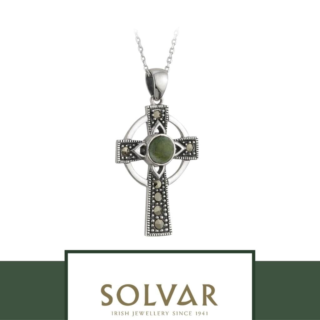 Connemara Marble and Marcasite Celtic Cross Necklace