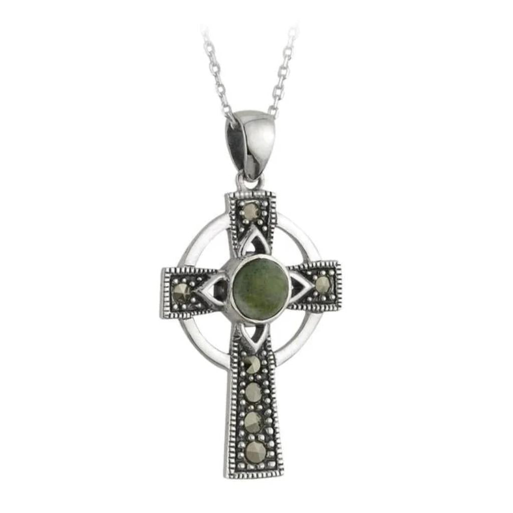 Connemara Marble and Marcasite Celtic Cross Necklace
