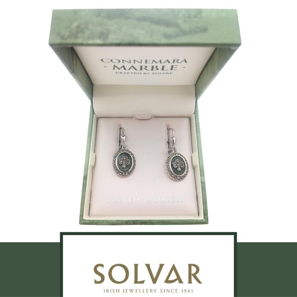 Connemara Marble and Marcasite Round Shamrock Drop Earrings