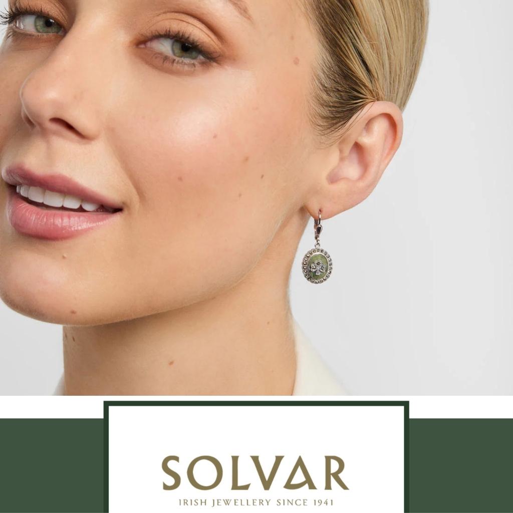 Connemara Marble and Marcasite Round Shamrock Drop Earrings