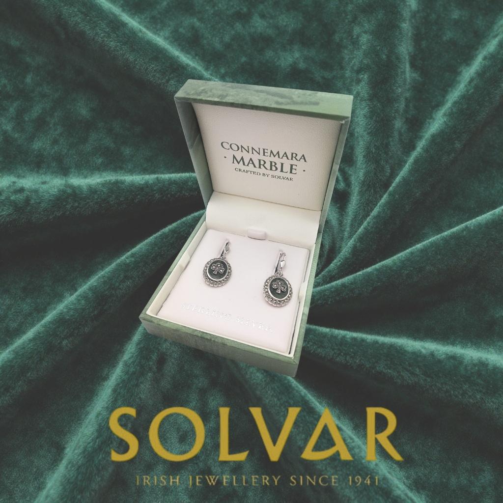 Connemara Marble and Marcasite Round Shamrock Drop Earrings